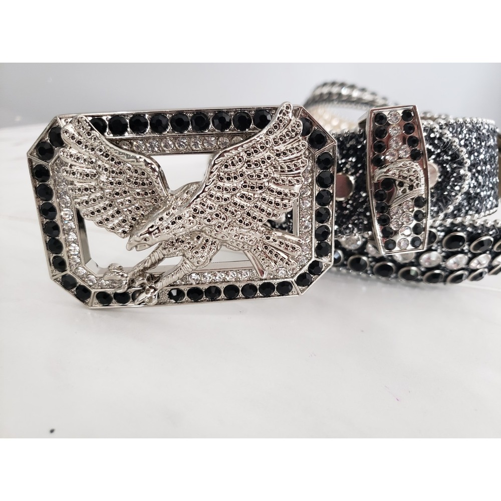 SIZE XXL - DNA PREMIUM‎ WEAR BELT BLACK EAGLE Rhinestones Western y2k GLITTERED